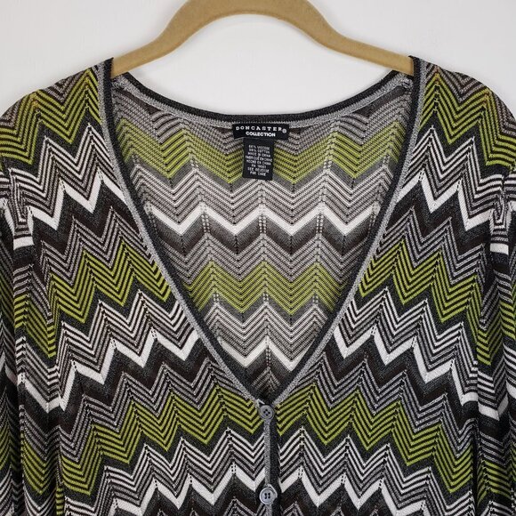 Doncaster Lightweight Cardigan Gray White Brown Lime Green Chevron Size XL - Picture 8 of 8